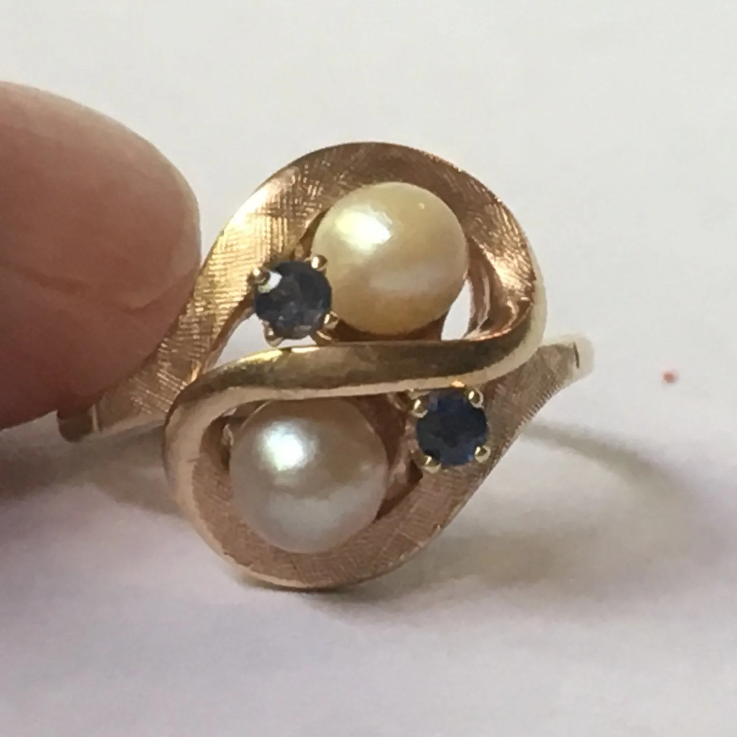 Avant Garde Pearl and Spinel Ring - 10K Yellow Gold - June Birthstone - Perfect 4th Anniversary Gift