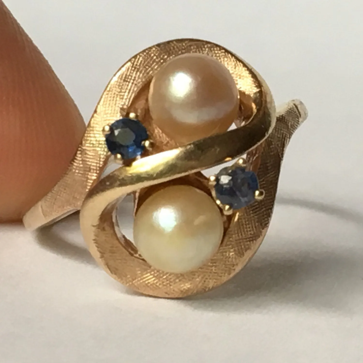 Avant Garde Pearl and Spinel Ring - 10K Yellow Gold - June Birthstone - Perfect 4th Anniversary Gift