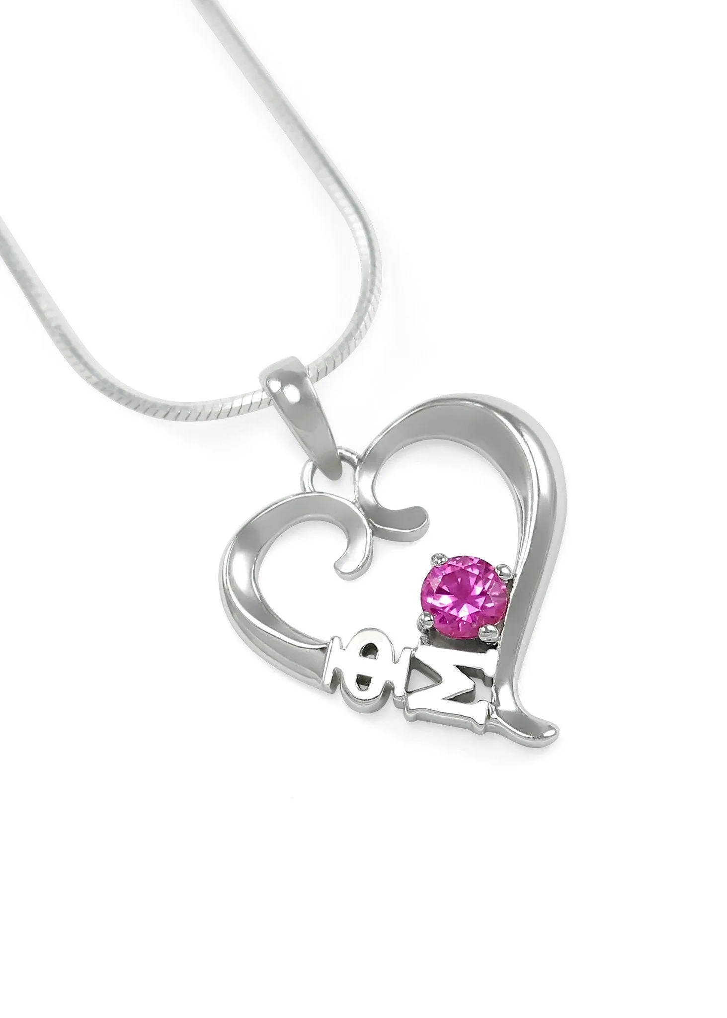 Phi Mu Sterling Silver Heart Pendant with Rose CZ Crystal