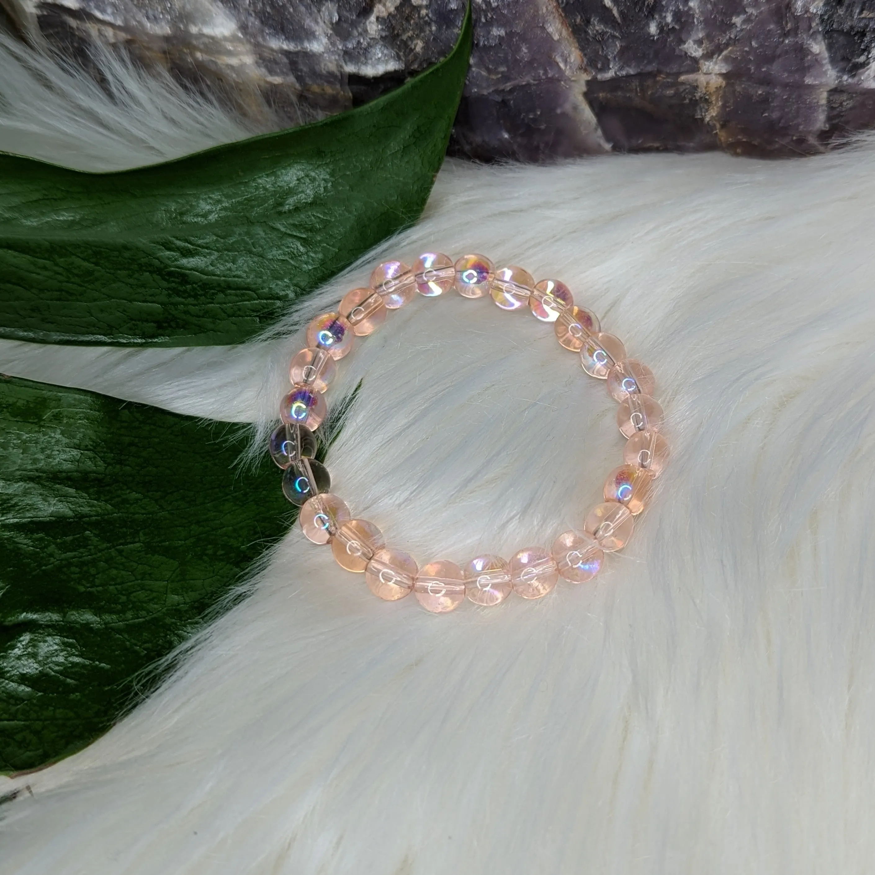 Pink Mermaid Glass Stretch Bracelet ~ Rainbow Iridescent Glow