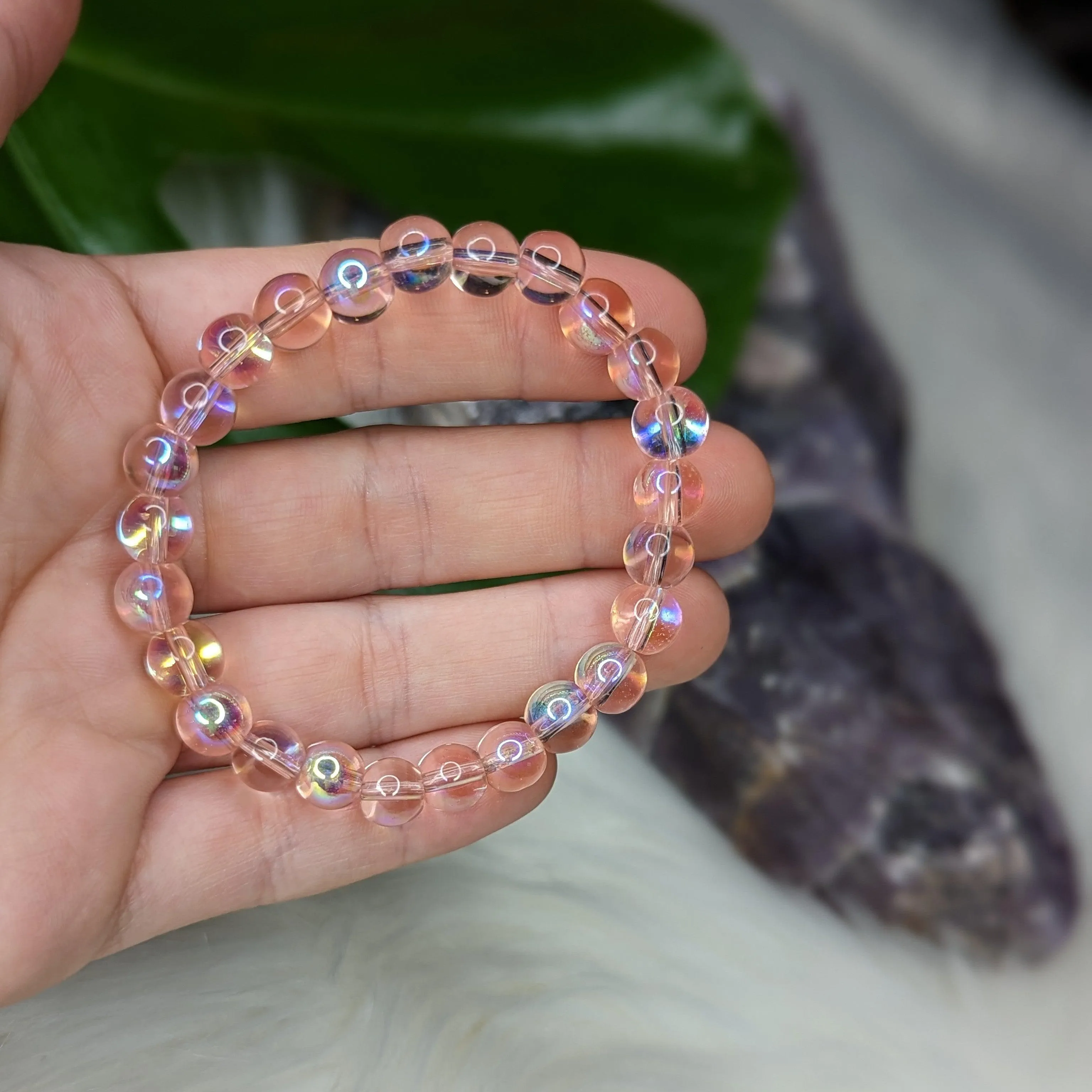 Pink Mermaid Glass Stretch Bracelet ~ Rainbow Iridescent Glow