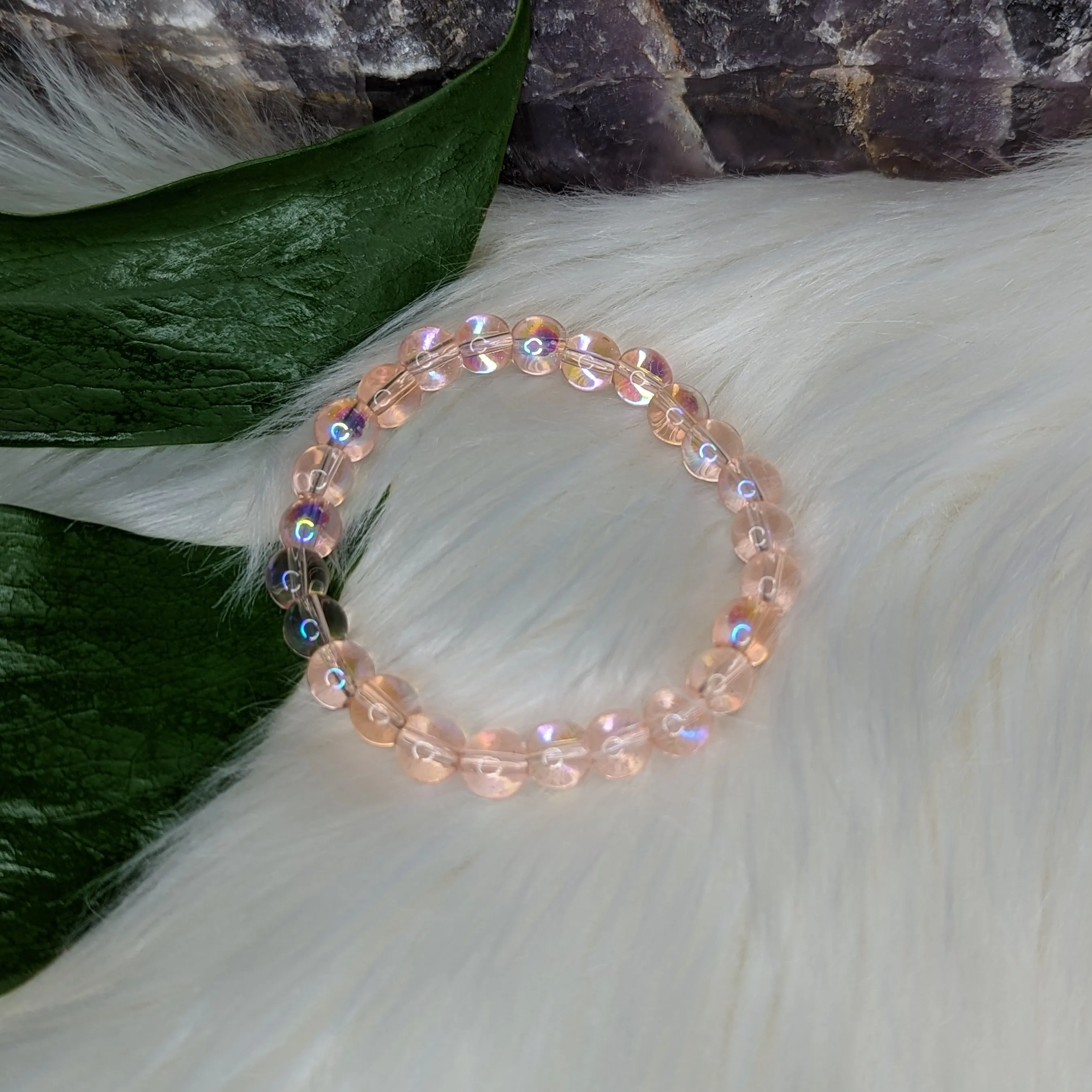 Pink Mermaid Glass Stretch Bracelet ~ Rainbow Iridescent Glow