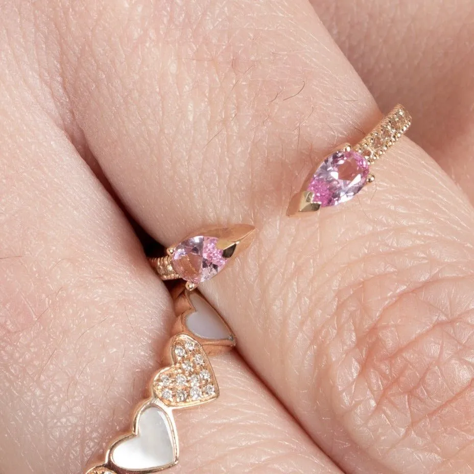 Pink Topaz Pear Open Cuff Ring