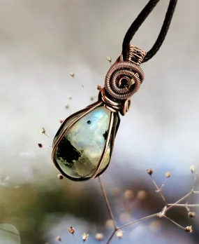 Rainbow Moonstone Wire Wrapped Pendant