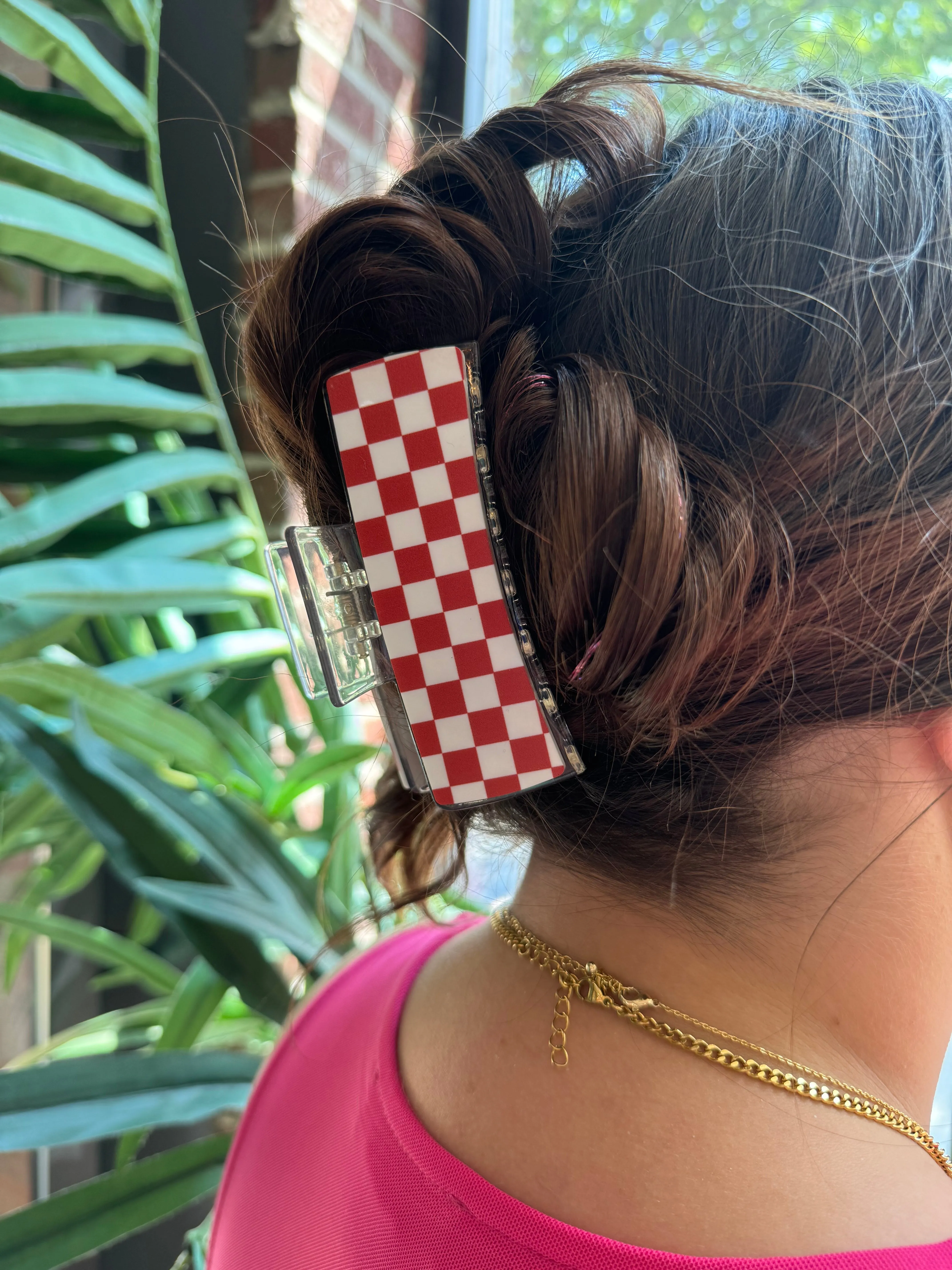 Red & White Checkered Jumbo Hair Clip