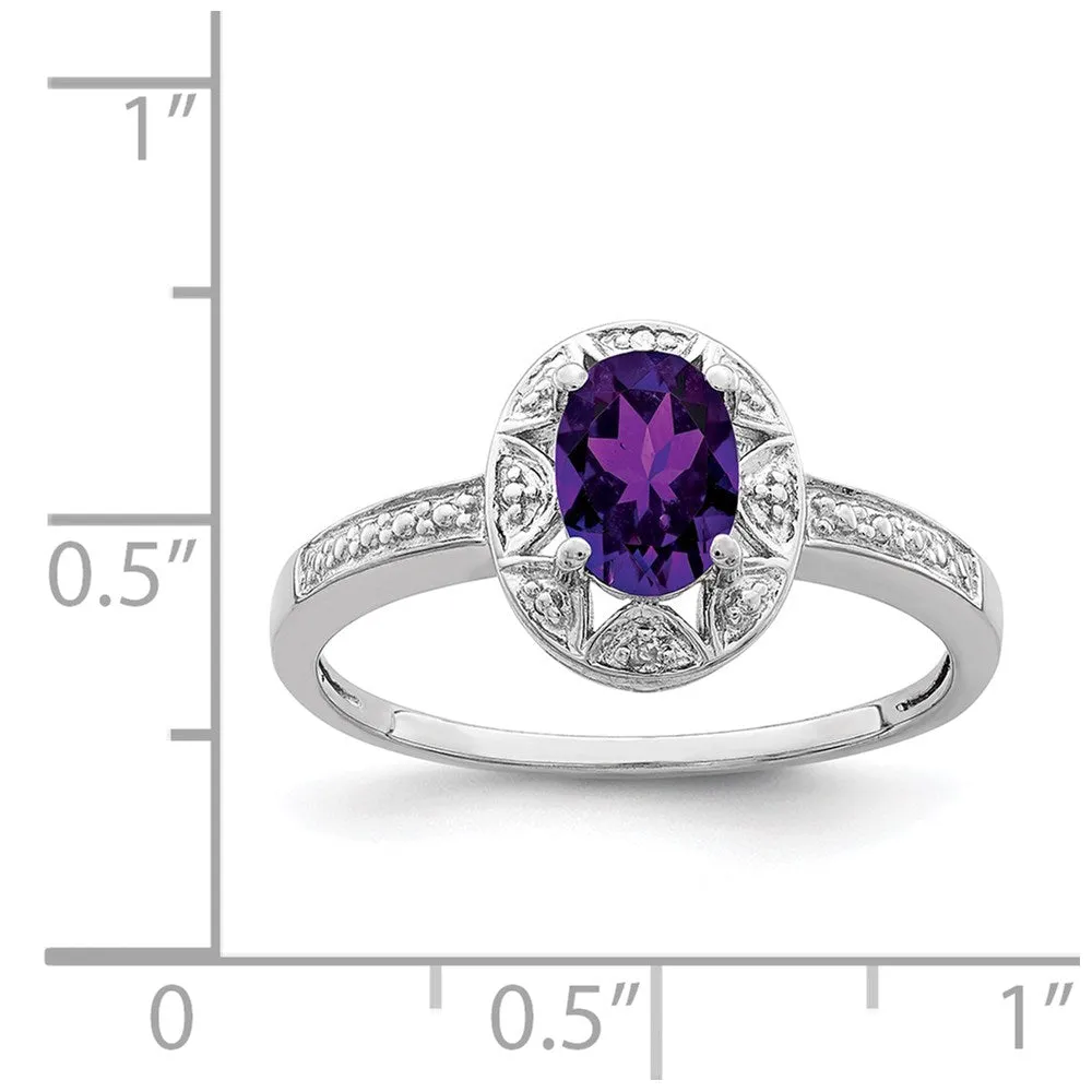 Rhodium-Plated Diamond & Amethyst Ring in Sterling Silver