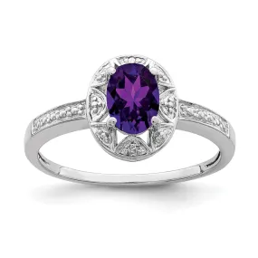 Rhodium-Plated Diamond & Amethyst Ring in Sterling Silver