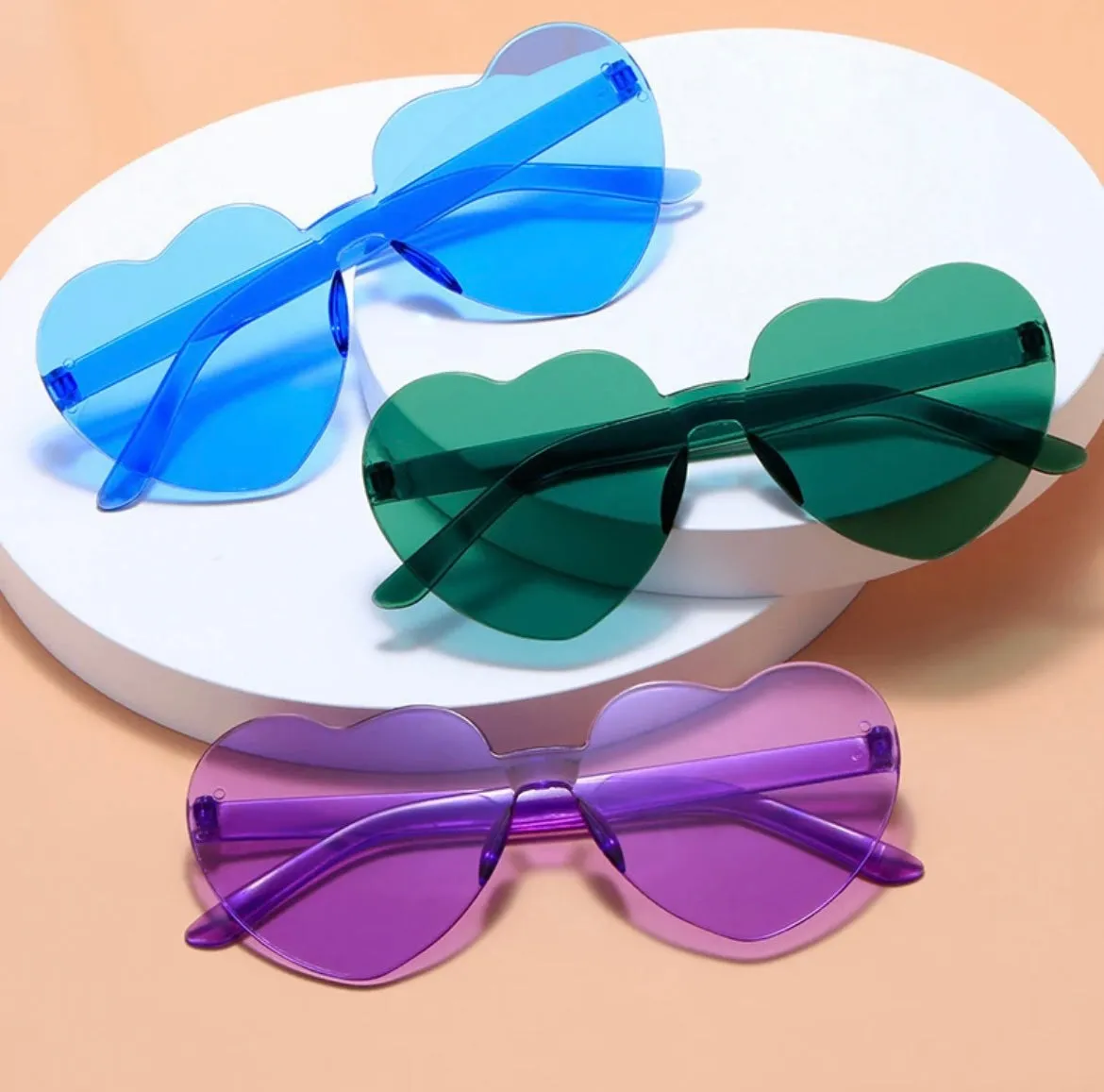 Rimless Heart Sunglasses - Blue