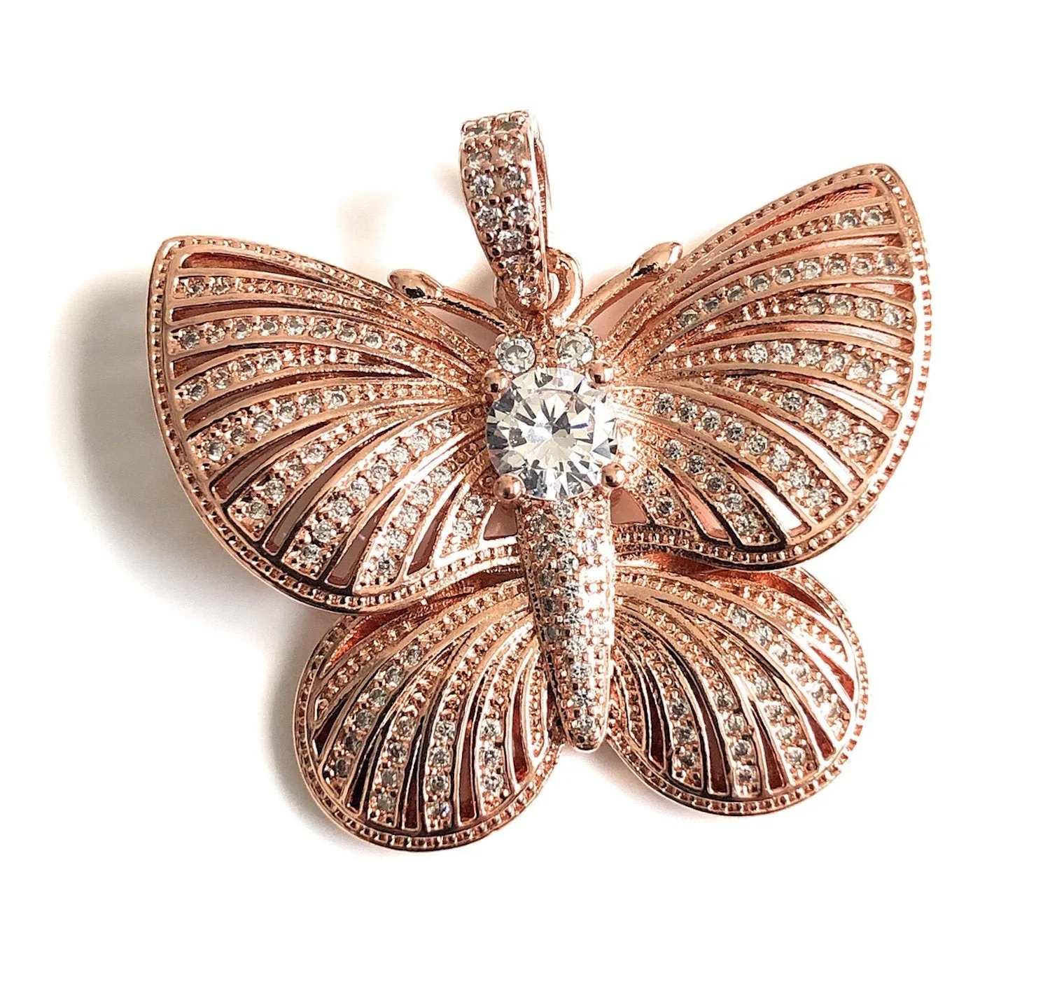 Rose Gold Butterfly Charm Necklace, Cubic Zirconia Big Butterfly Pendant, Fashion Necklace, Butterfly Jewelry, Rose Gold Trendy Necklace