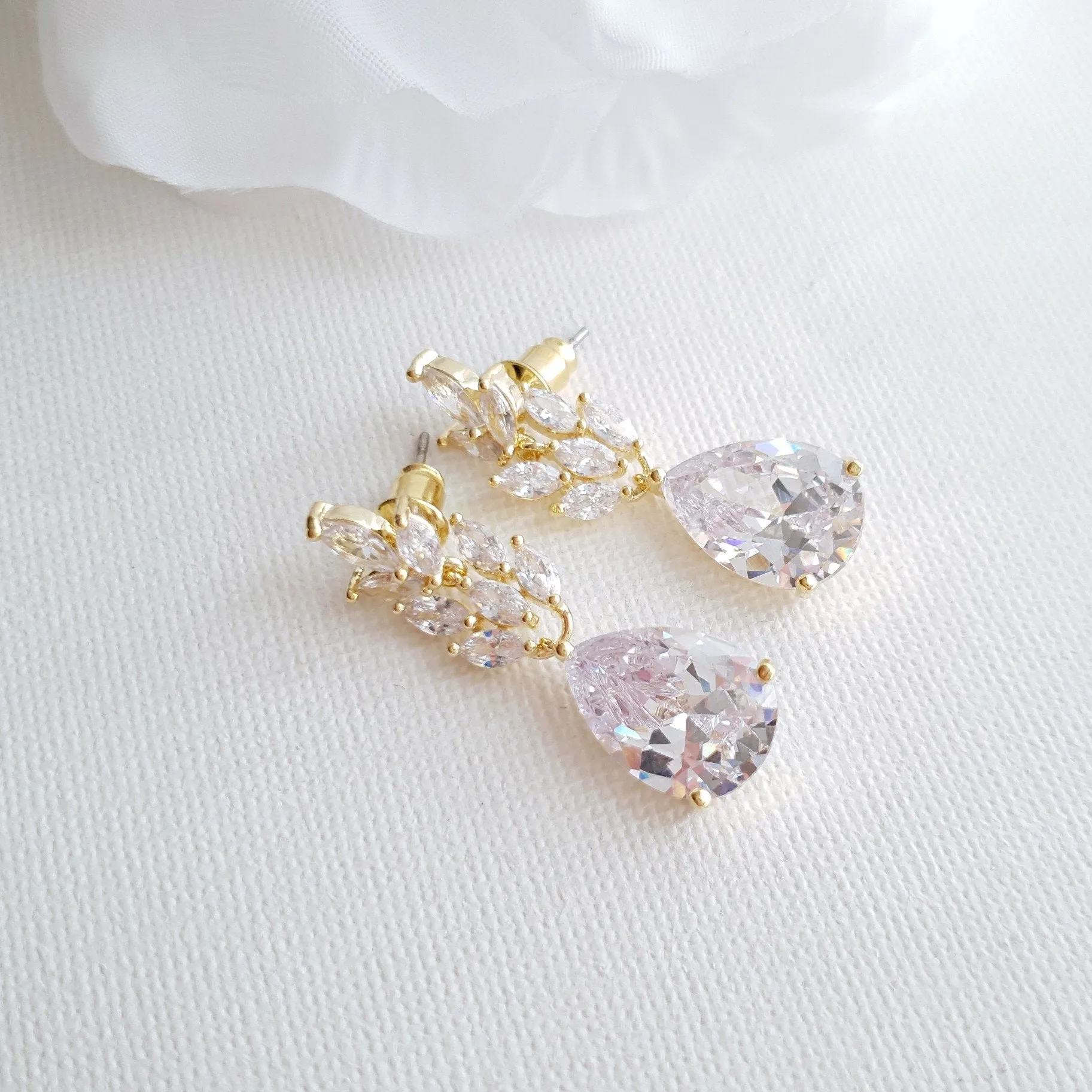 Rose Gold Leaf Earrings for Weddings-Willow