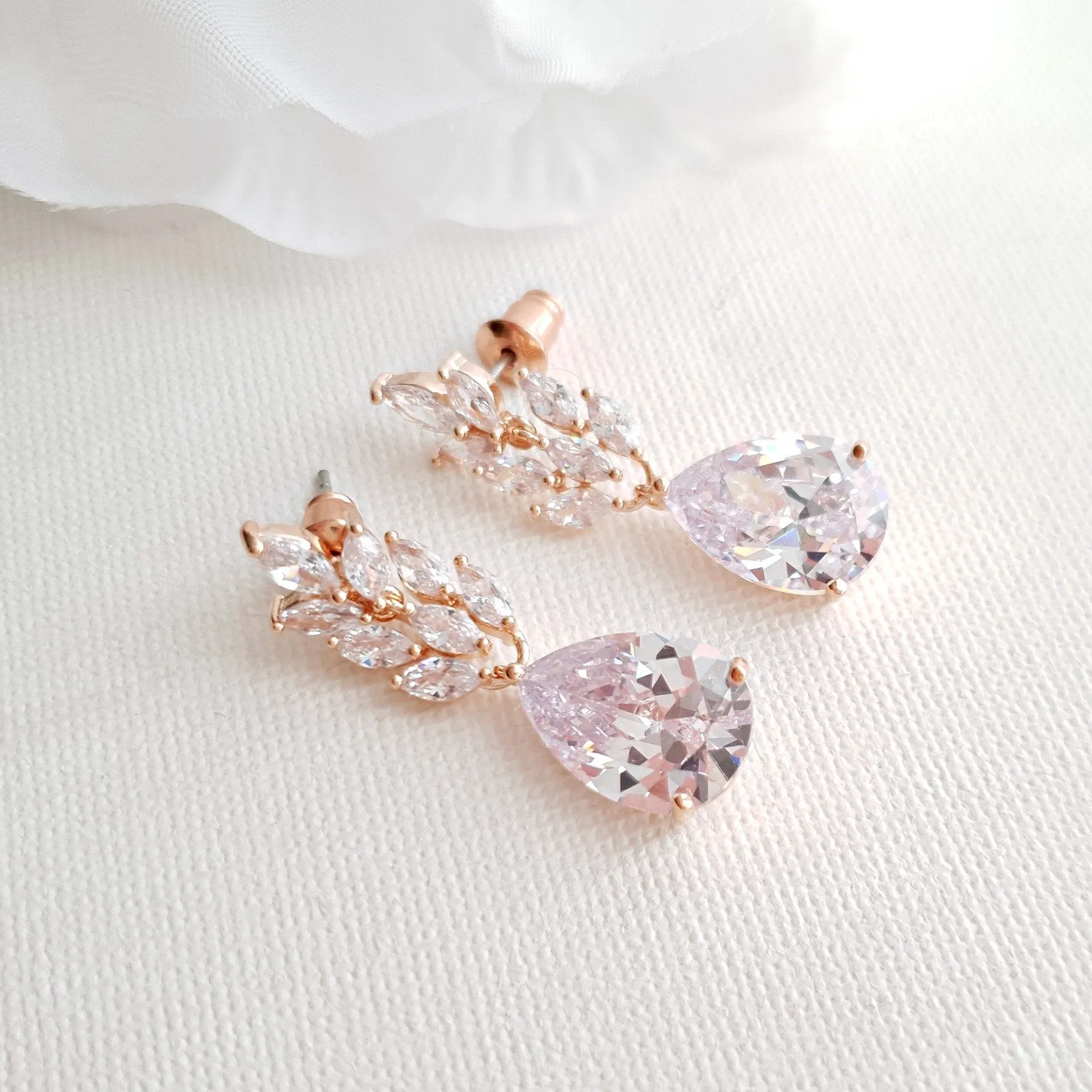 Rose Gold Leaf Earrings for Weddings-Willow