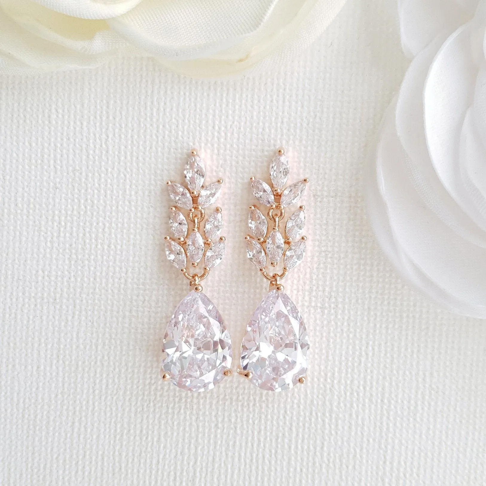 Rose Gold Leaf Earrings for Weddings-Willow