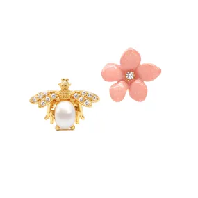 Sahi Lilys Flower & Pearl Bee Stud Earrings