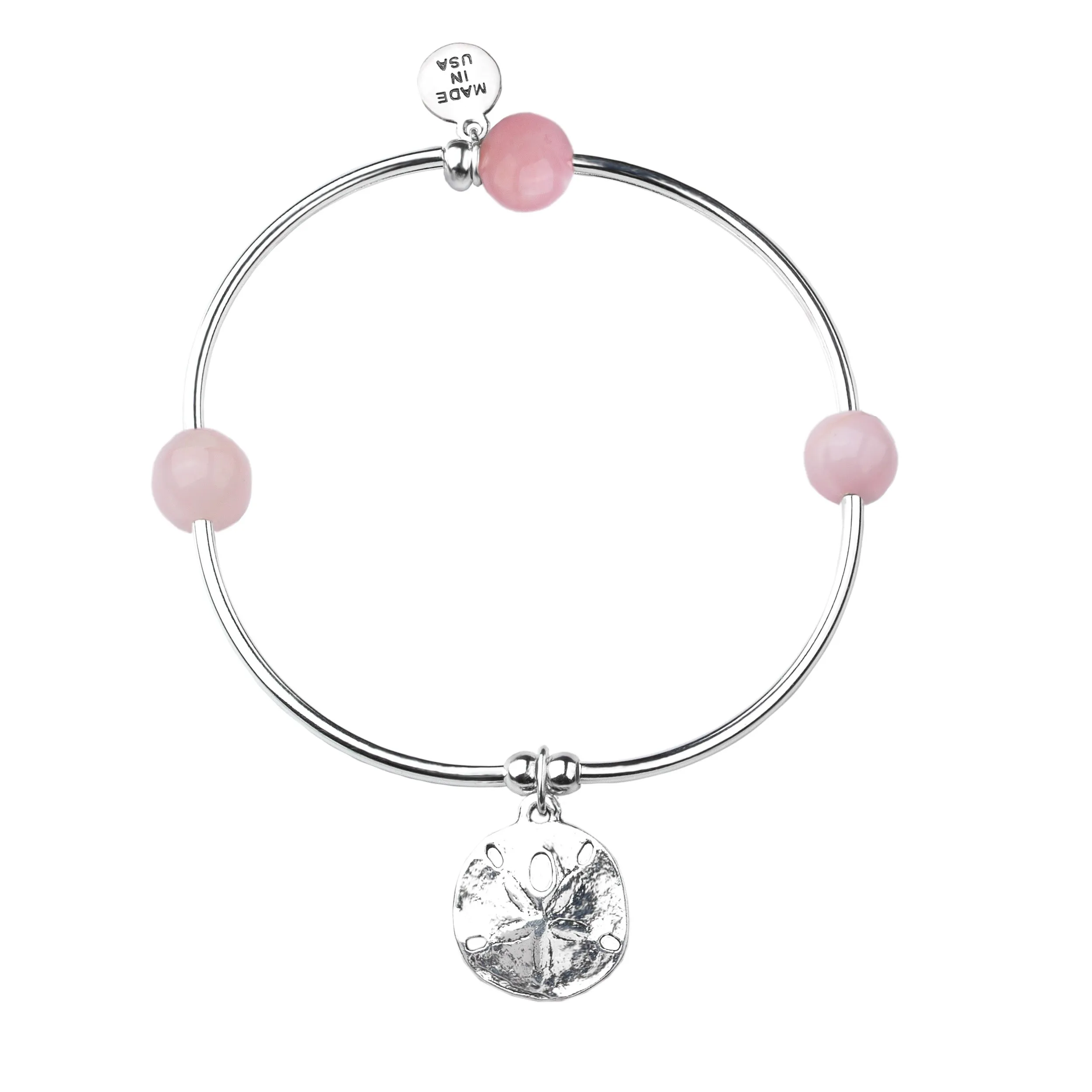 Sand Dollar | Soft Bangle Charm Bracelet | Rose Quartz