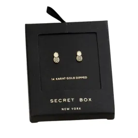 Secret Box 14K Gold Dipped CZ Pineapple Earrings