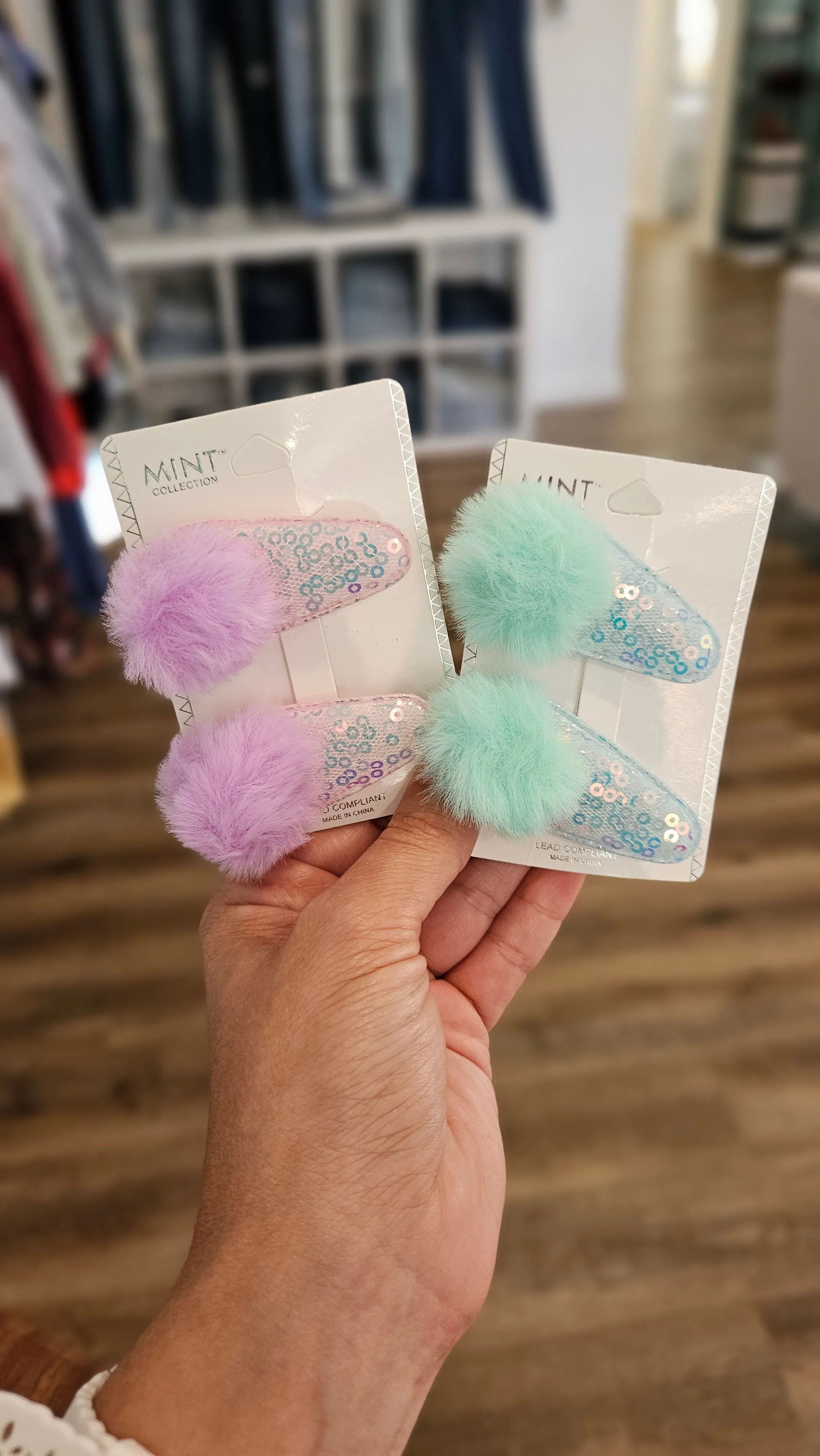 Sequin Pom Pom Kids Hair Clip Set