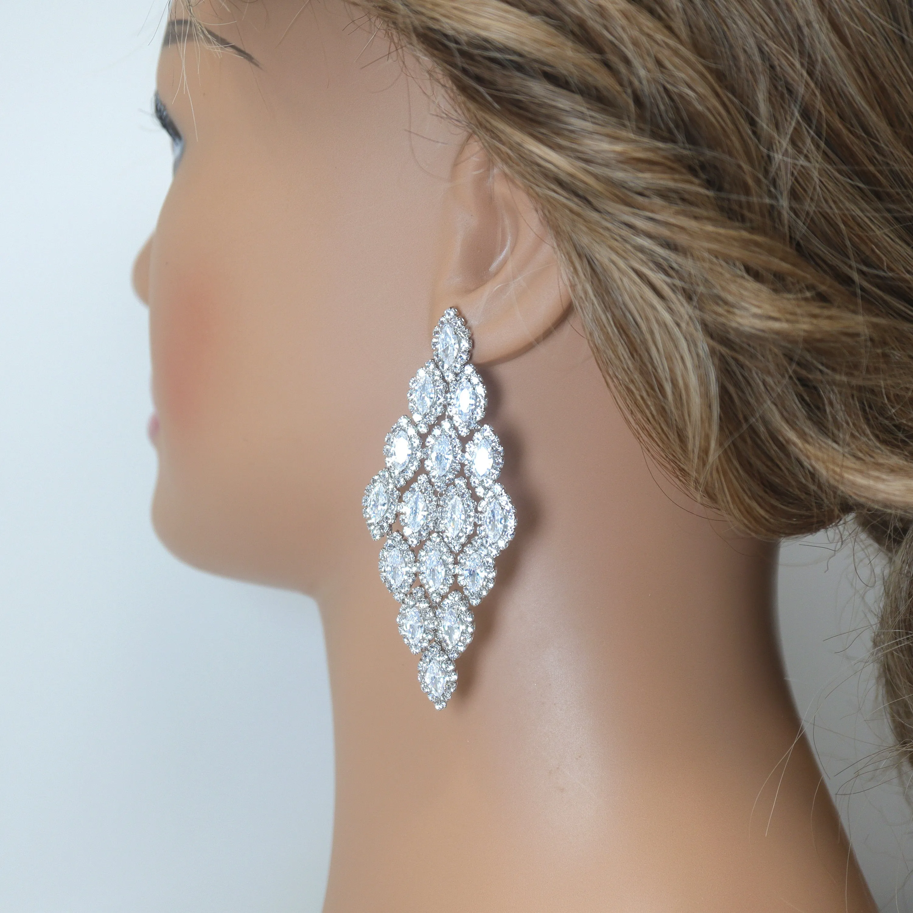 Shimmering Bridal Treasure: Swarovski Crystal-Embellished Chandelier Earrings, Long Bridal Jewelry, Statement earrings Cz