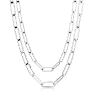 Silver Double Large Elongated Link Chain Necklace