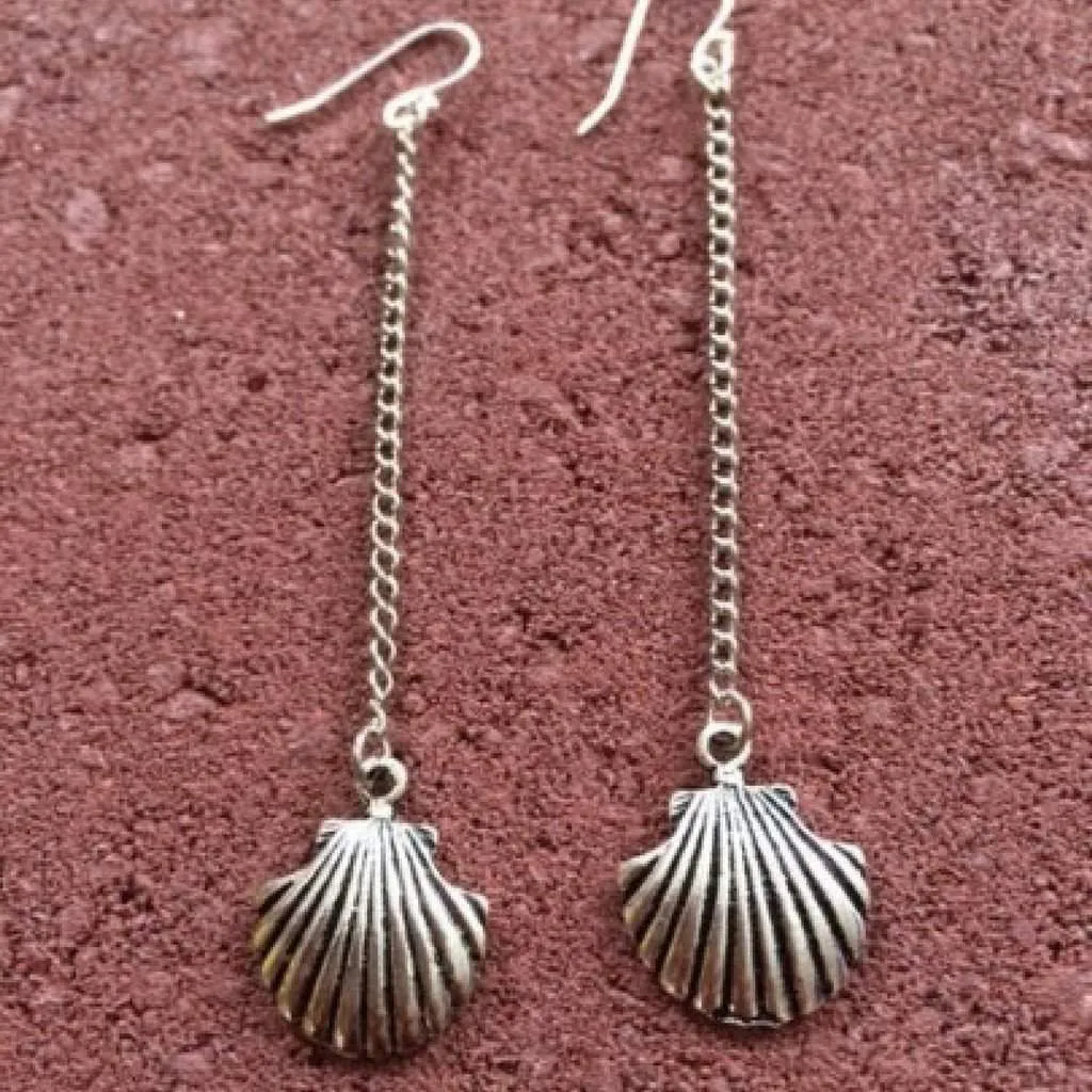 Silver Shell Long Dangle Earrings