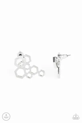 Six-Sided Shimmer - Silver Paparazzi Earrings