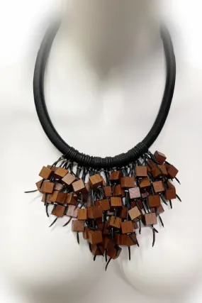 Square Wood Beads and Cord Necklace