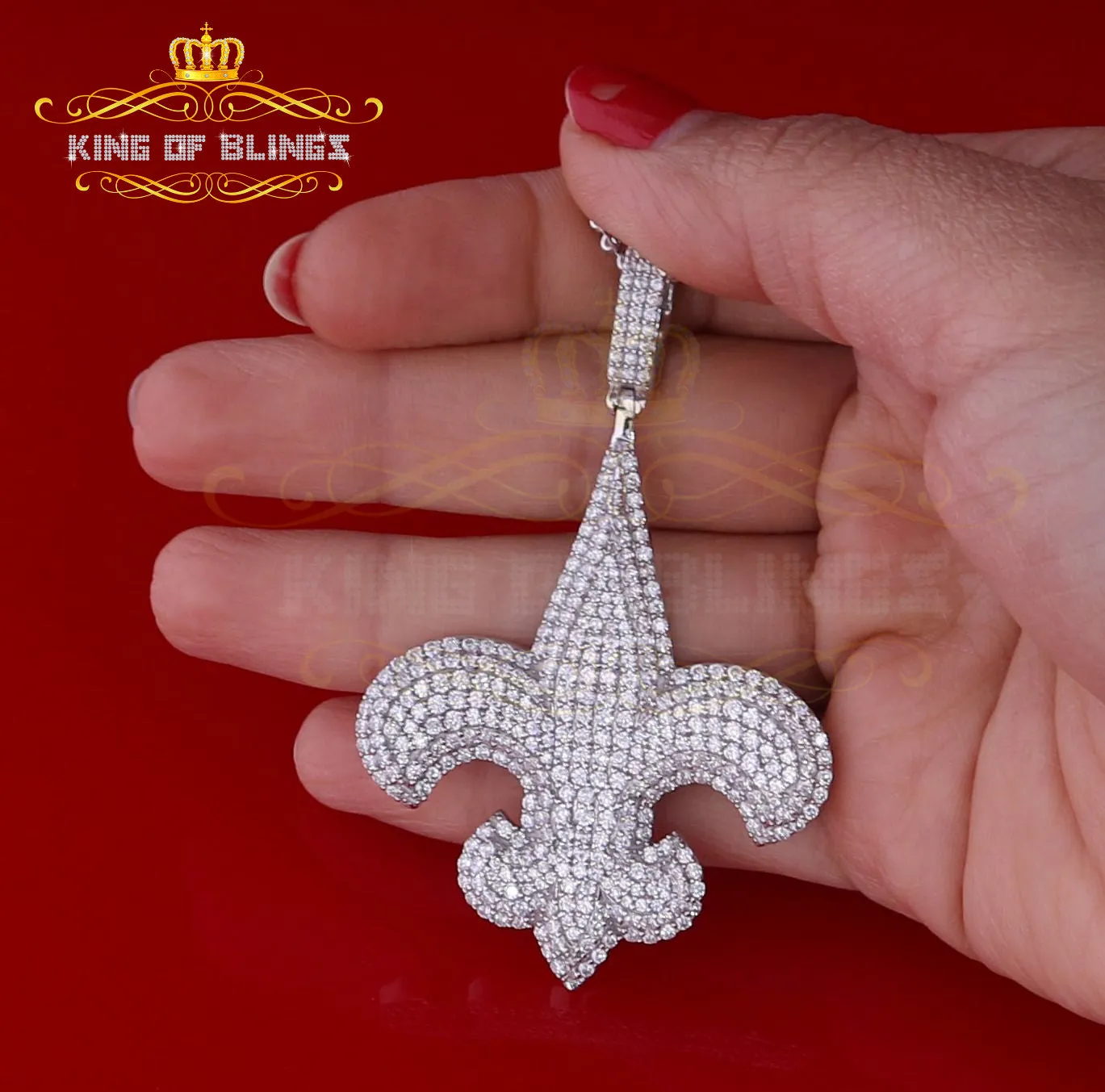 Sterling 925 Silver Fleur de Lis wise Shape White Pendant 9.66ct Cubic Zirconia