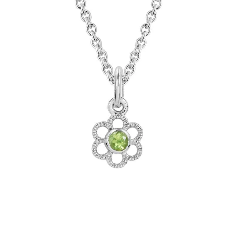 STERLING SILVER PERIDOT FLOWER PENDANT NECKLACE