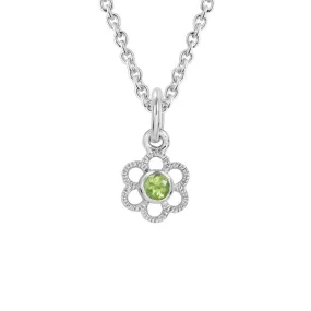 STERLING SILVER PERIDOT FLOWER PENDANT NECKLACE