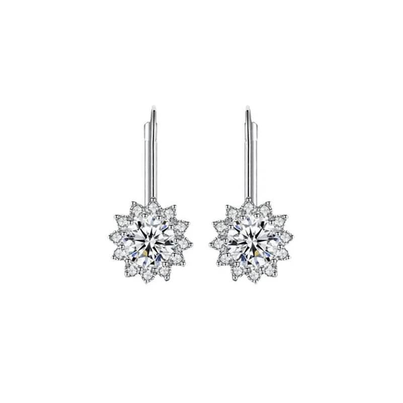 Sun Flower Diamond Drop Earrings - 925 Sterling Silver