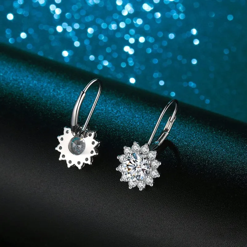 Sun Flower Diamond Drop Earrings - 925 Sterling Silver