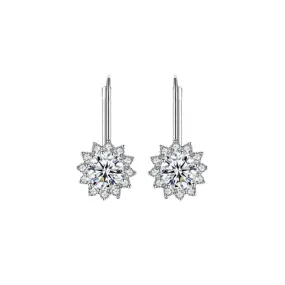 Sun Flower Diamond Drop Earrings - 925 Sterling Silver