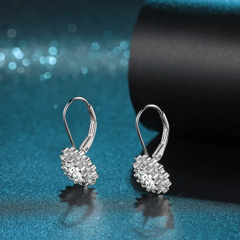 Sun Flower Diamond Drop Earrings - 925 Sterling Silver