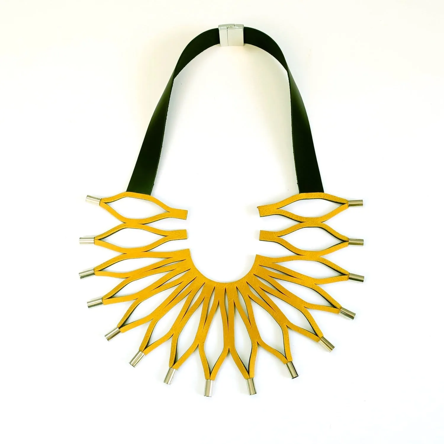 Sunflower gold leather statement necklace