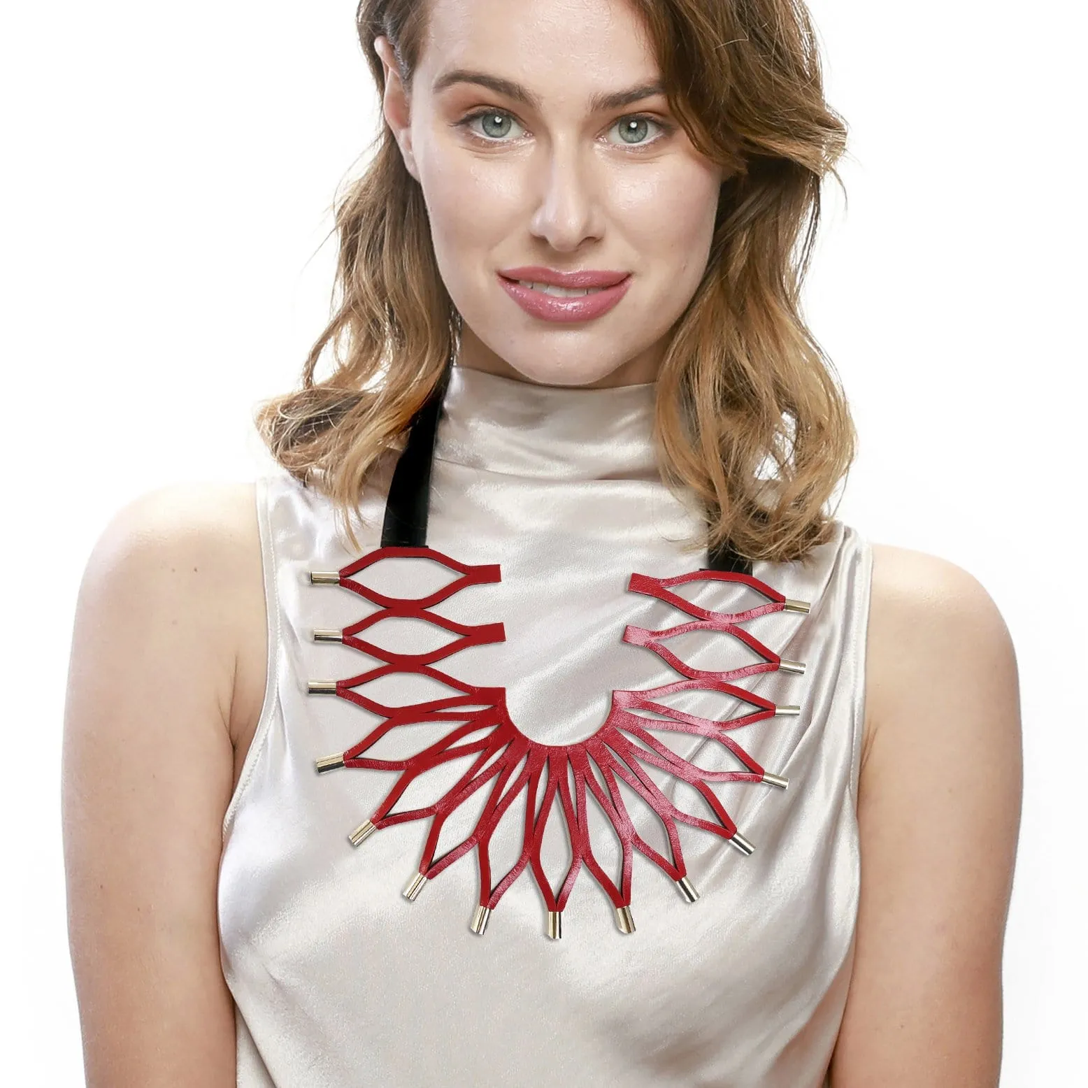 Sunflower gold leather statement necklace