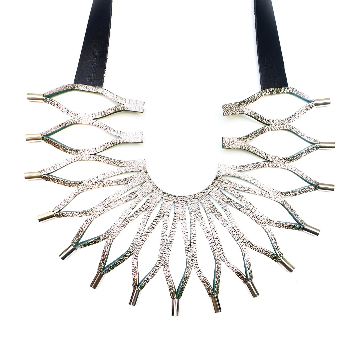 Sunflower gold leather statement necklace