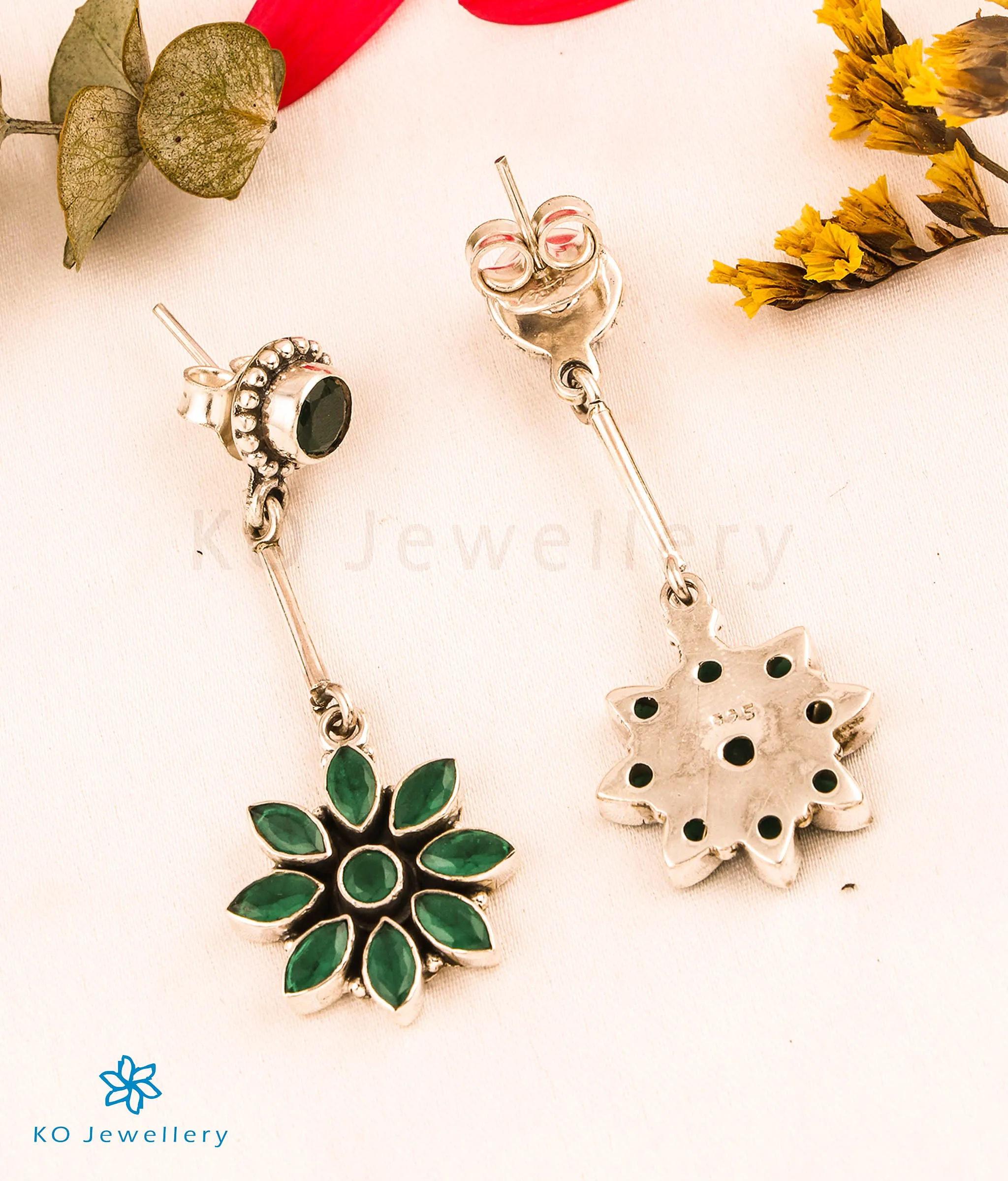 The Shwetala Silver Gemstone Earrings (Green)