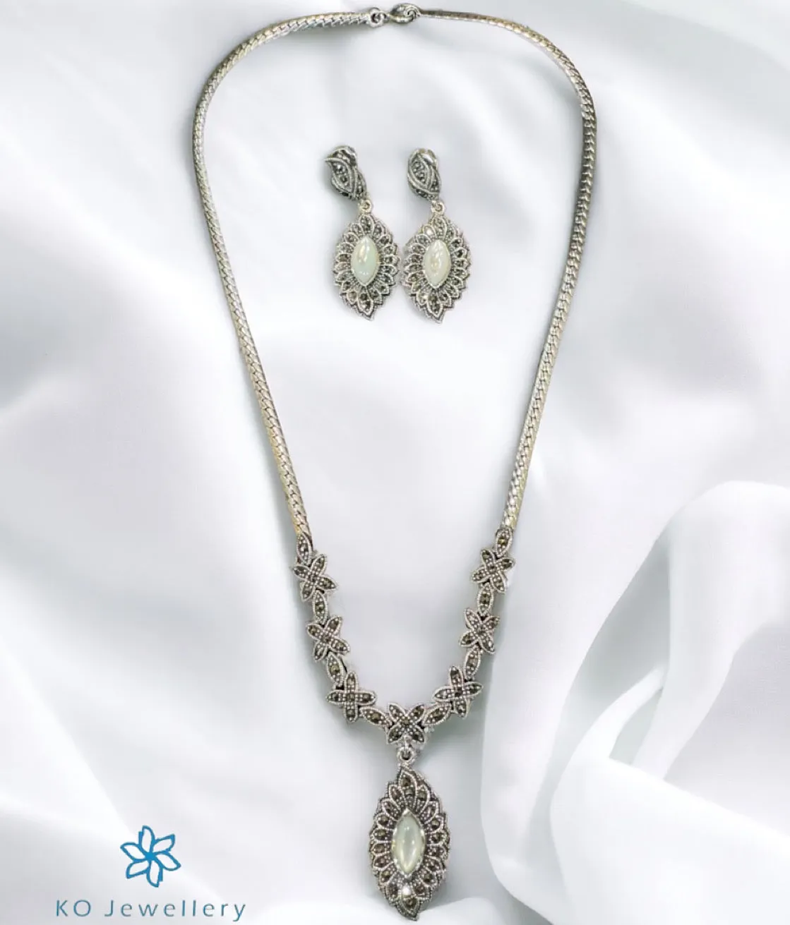 The Snow Sparkle Silver Marcasite Necklace & Earrings