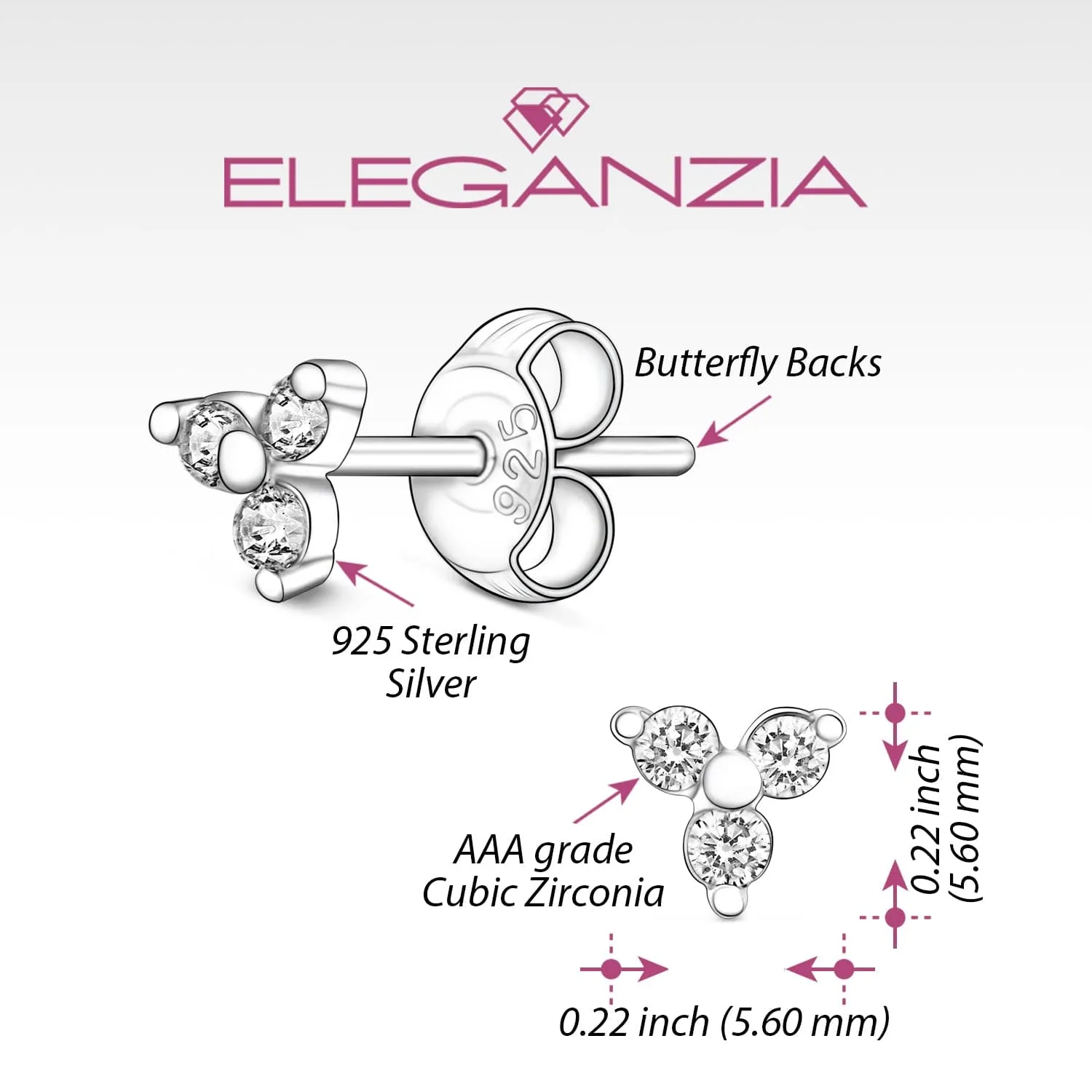 Three Petal Flower CZ Stud Earrings Sterling Silver