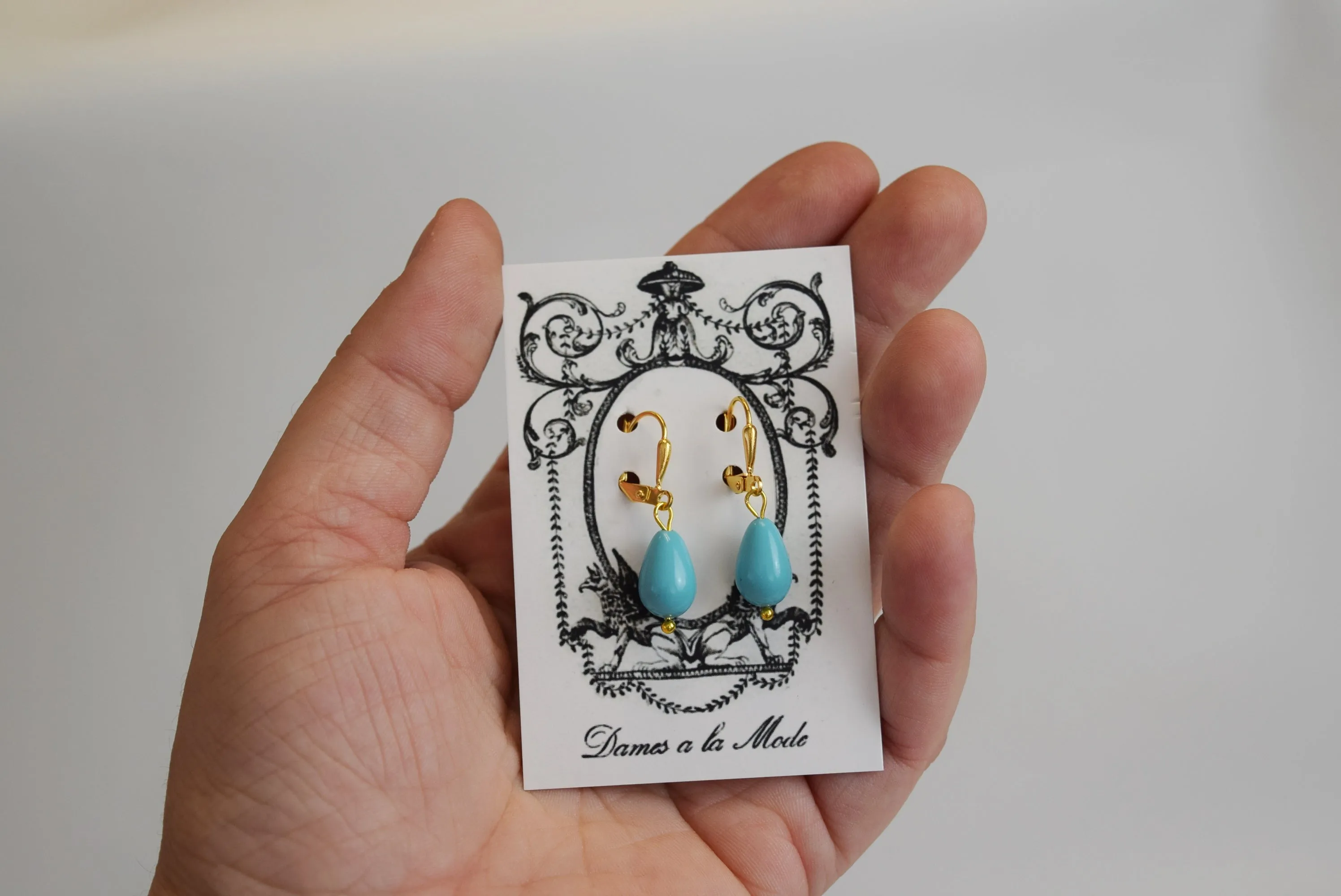 Turquoise Shell Pearl Teardrop Earrings