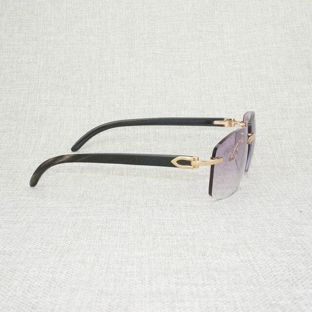 Unisex Retro Wood Oversize Sunglasses Natural Black White Buffalo Horn Rimless Frame