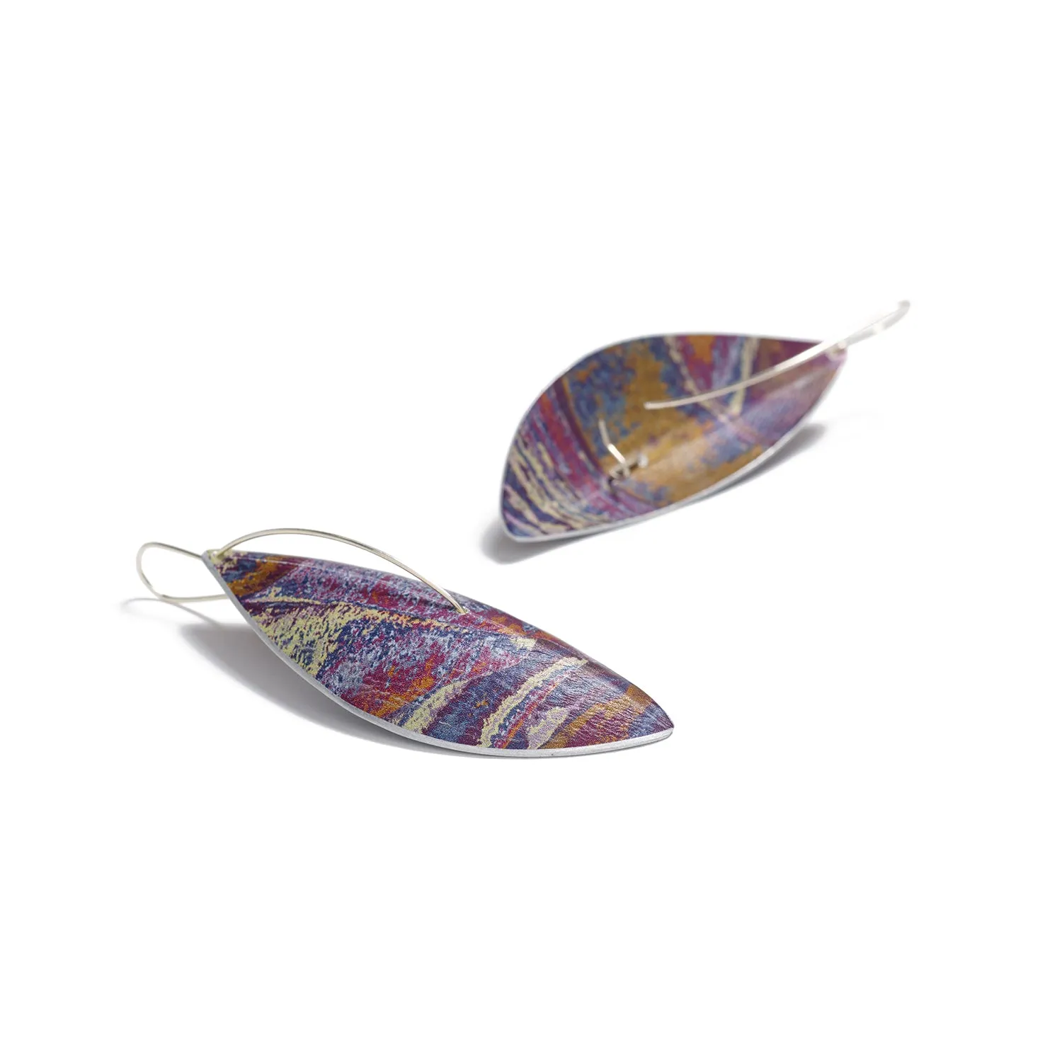 Very Long Purple Leaf Earrings