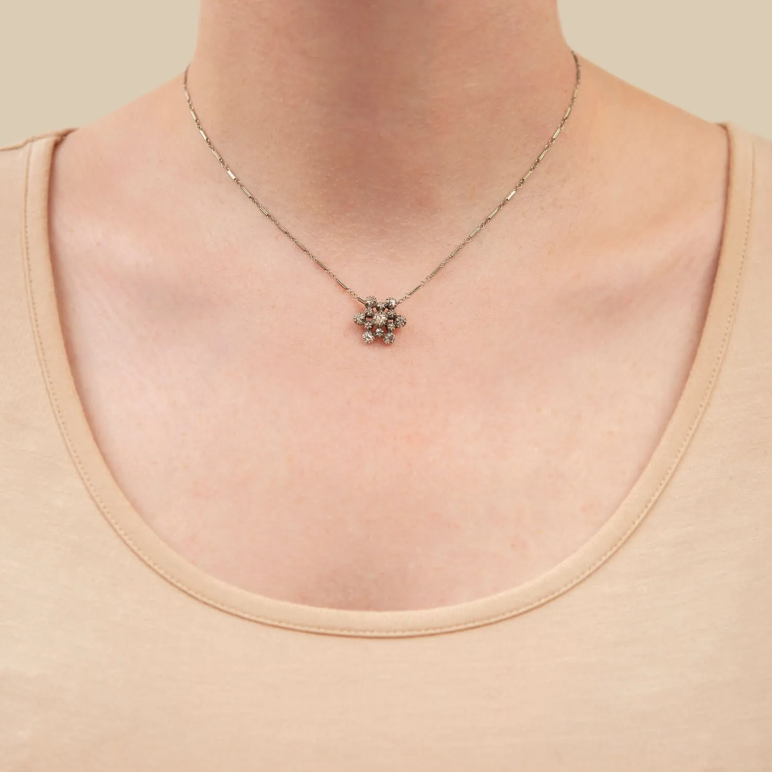 Victorian 14k/Sterling Diamond Snowflake Pendant Necklace