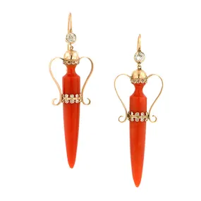 Victorian Coral & Diamond Amphora Earrings