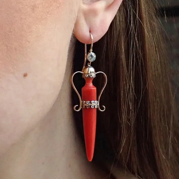 Victorian Coral & Diamond Amphora Earrings