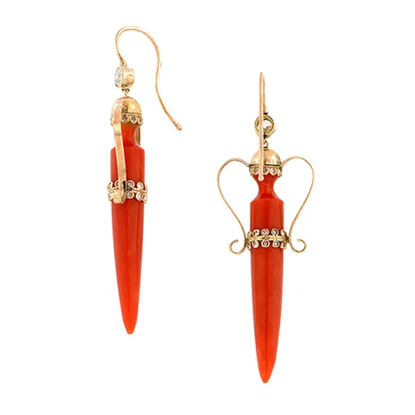 Victorian Coral & Diamond Amphora Earrings