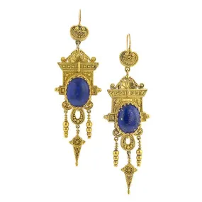 Victorian Etruscan Lapis Drop Earrings