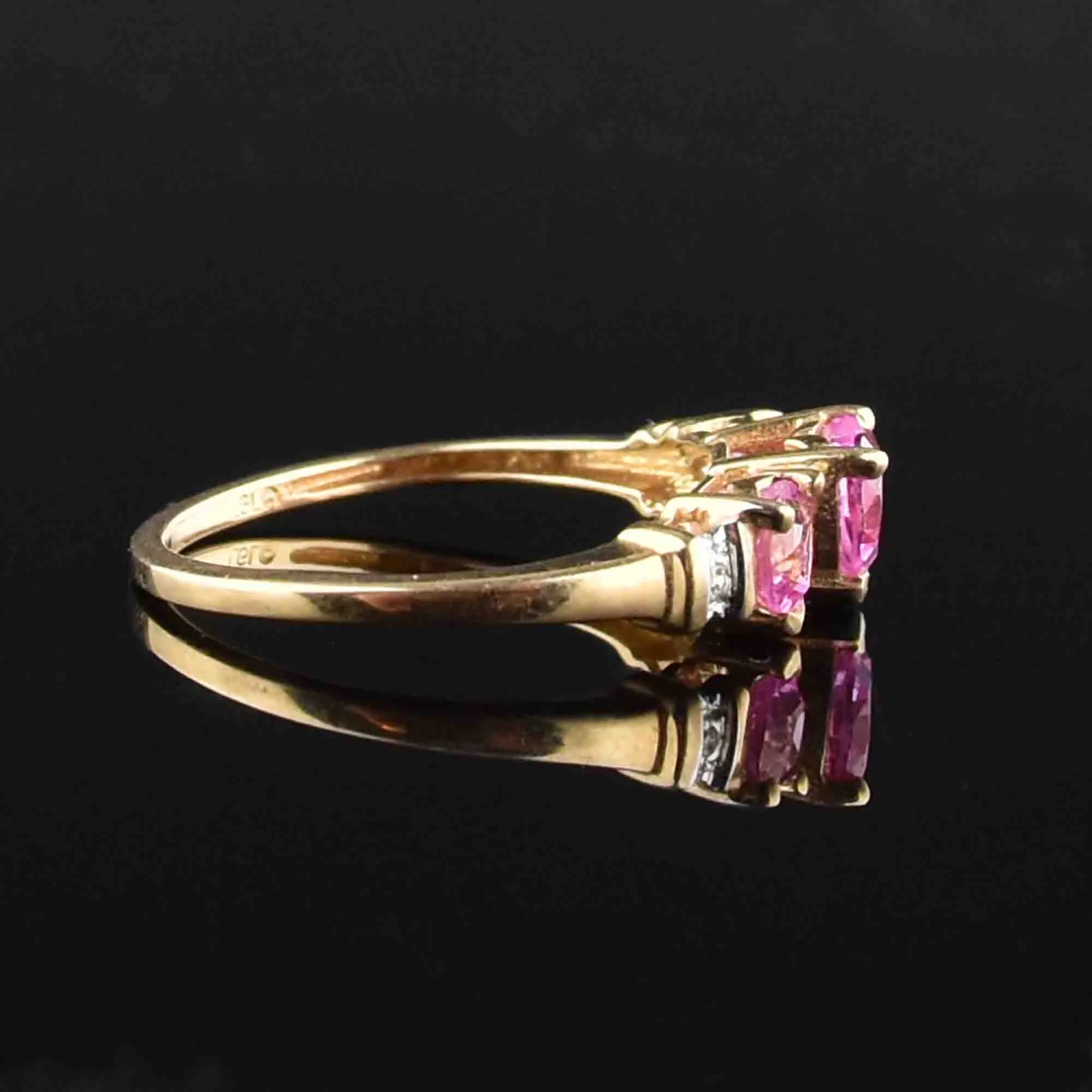 Vintage 10K Gold Diamond Pink Sapphire Heart Ring, Sz 6.5