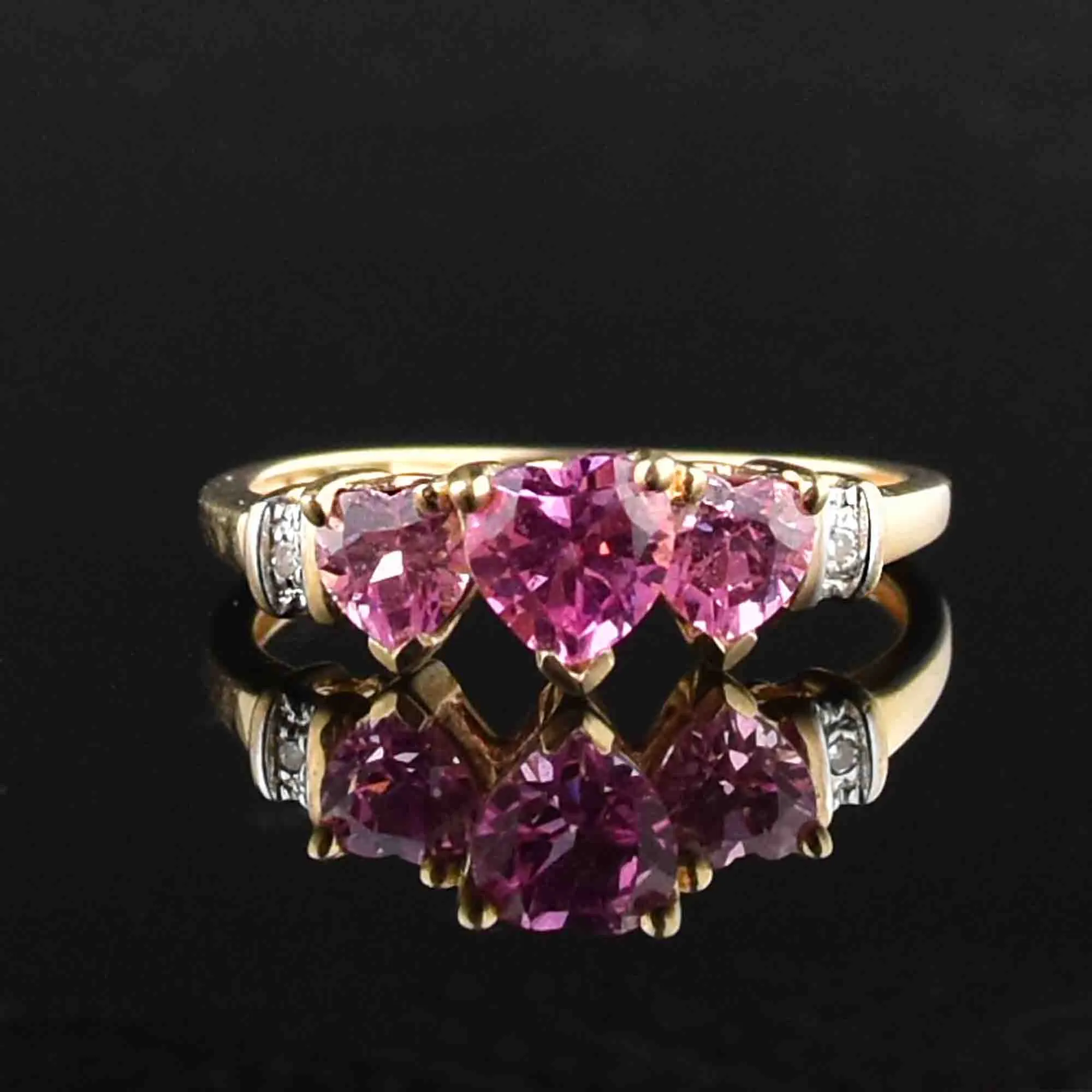 Vintage 10K Gold Diamond Pink Sapphire Heart Ring, Sz 6.5