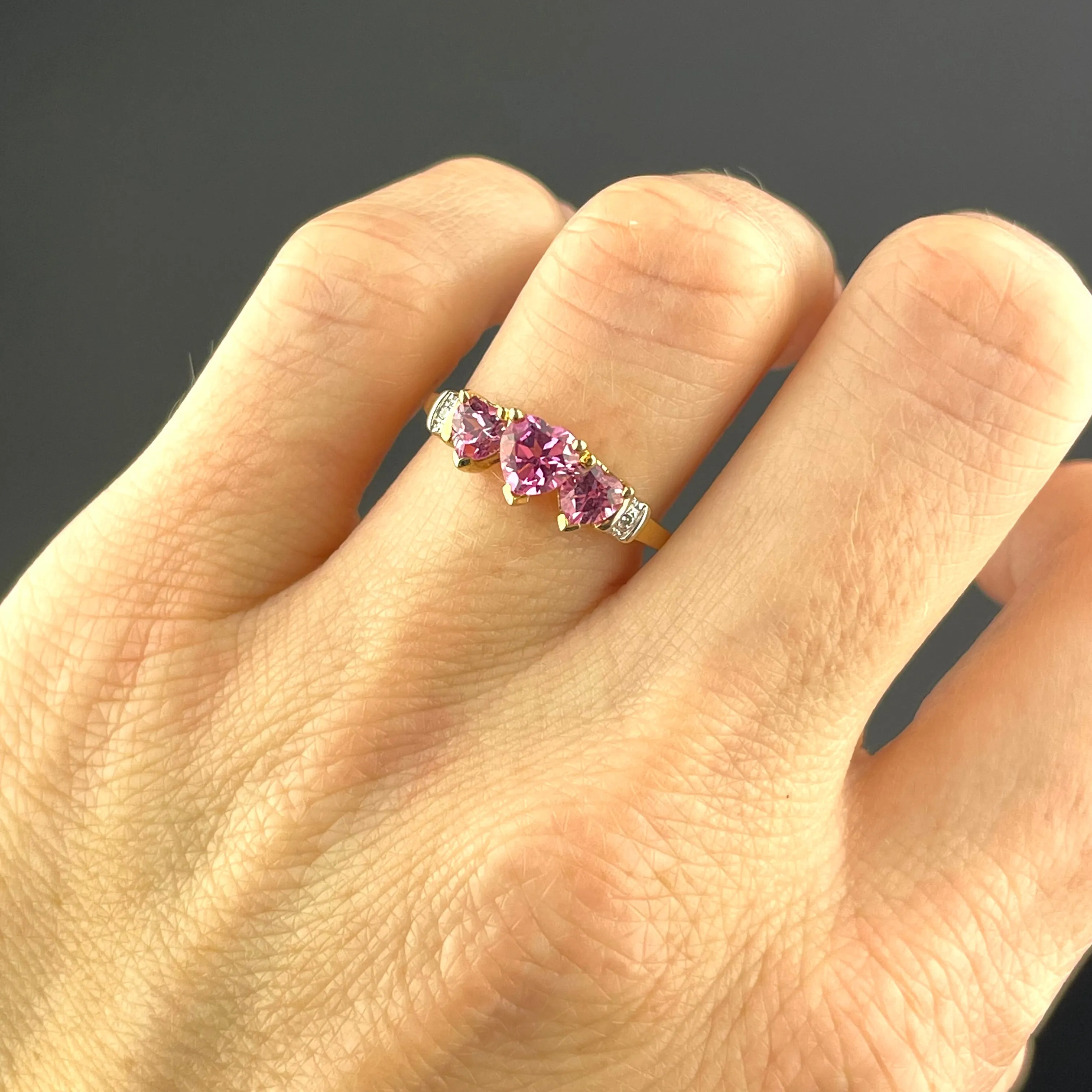 Vintage 10K Gold Diamond Pink Sapphire Heart Ring, Sz 6.5