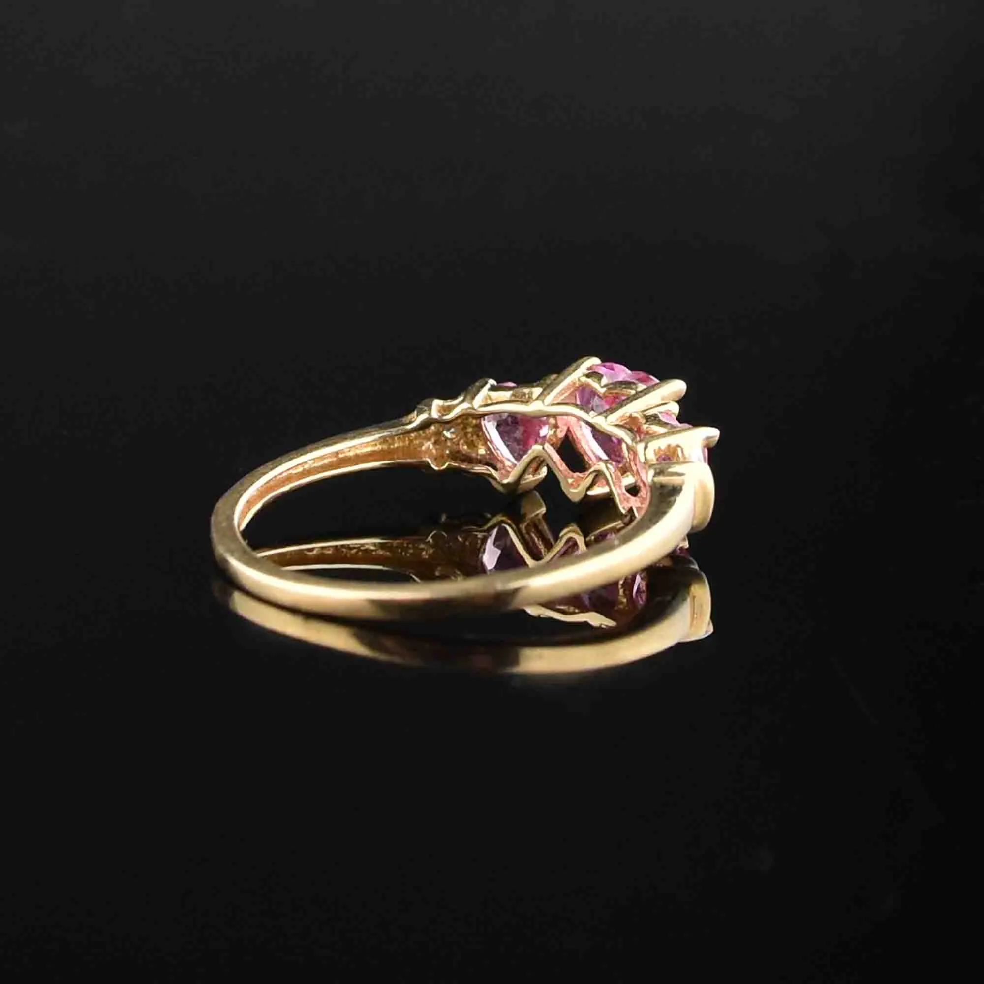 Vintage 10K Gold Diamond Pink Sapphire Heart Ring, Sz 6.5